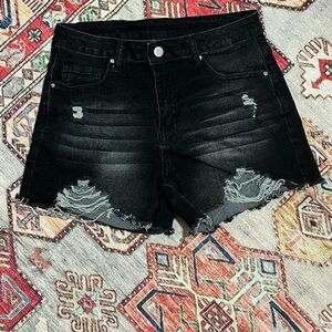Black Distressed Denim Cutoff Shorts – Size Medium